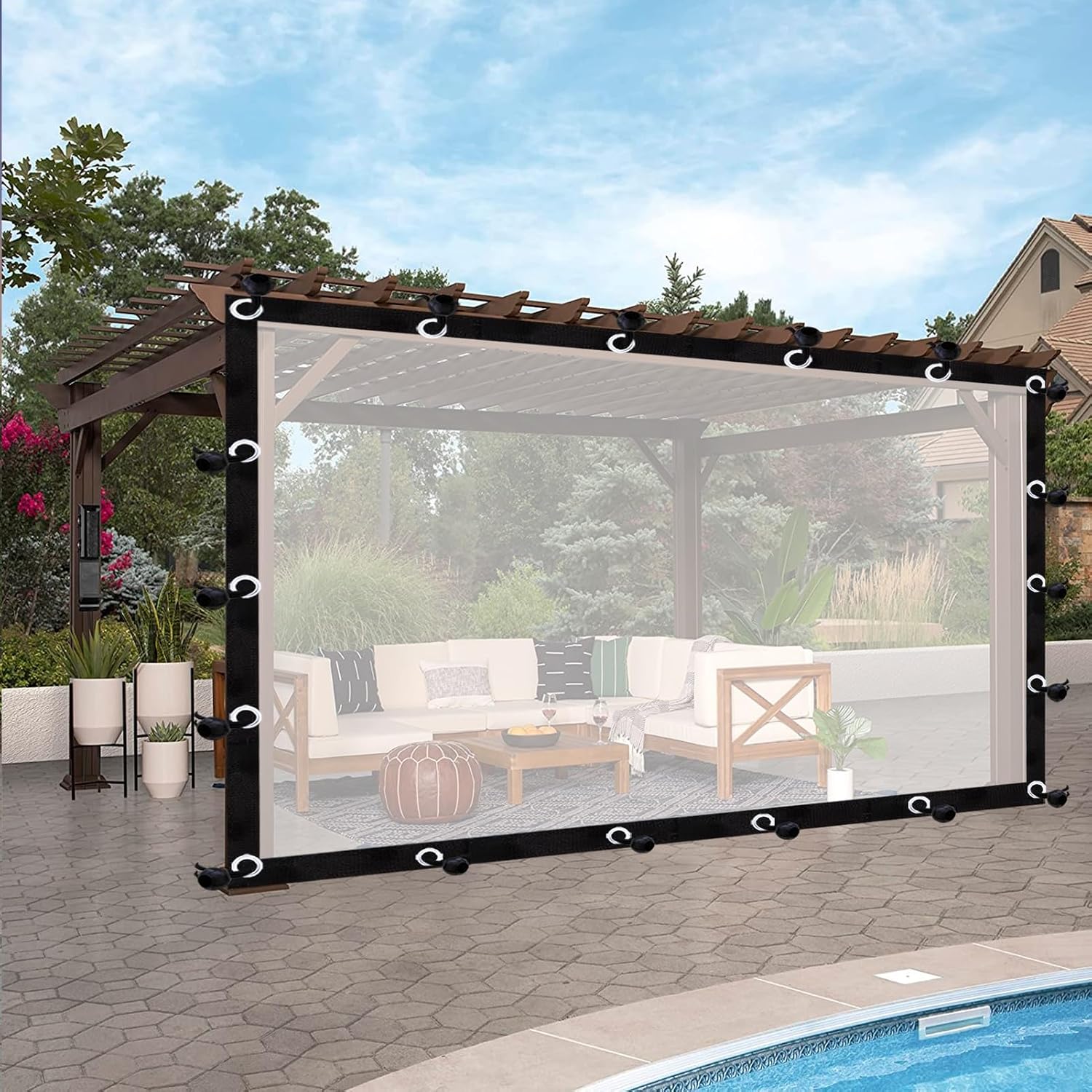 Outdoor Waterproof Curtains Clear Tarp Plastic Transparent Side Panels with Grommets for Porches, Pergola, Gazebo(12' x 20')