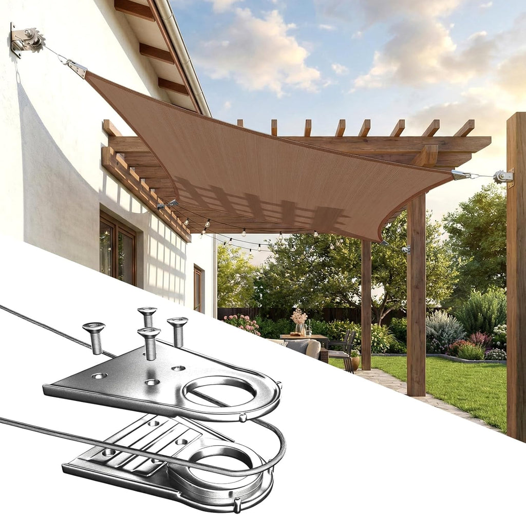 ColourTree Super Ring 12' x 20' Brown Customized Size Sun Shade Sail,Commercial Grade UPF50 Canopy Structure, Reinforced Corners & Edges, 260 GSM Fabric Heavy Duty -5 Years Warranty