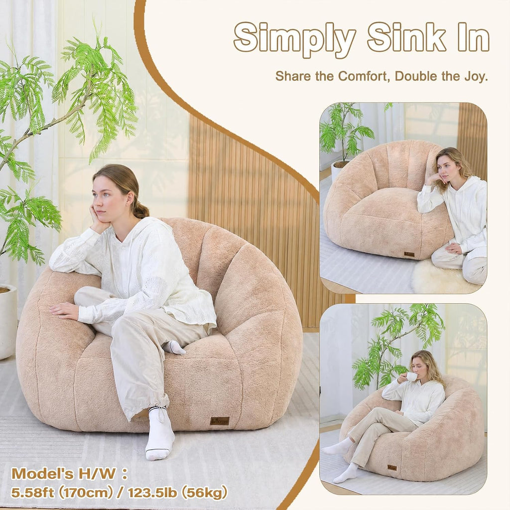 Giant Bean Bag Chair for Adults, Teens and Kids, Cozy Fluffy Corduroy Beanbag Chair with Filler, Large Floor Lounge Sofa for Living Room, Bedroom, Dorm, Gaming and Reading(L-Khaki)