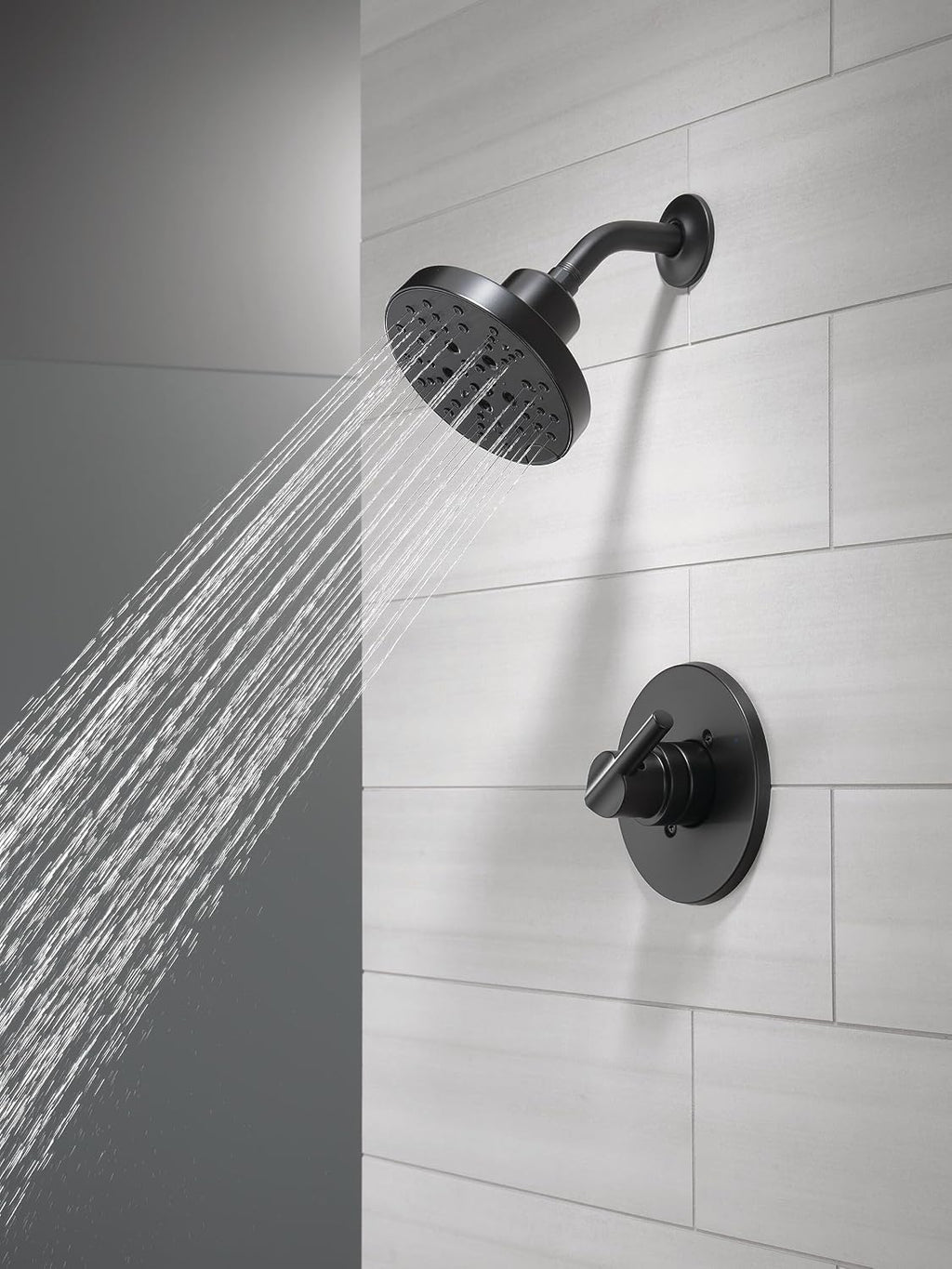 Delta Nicoli 14 Series H2Okinetic Shower Faucet Set, Matte Black Shower Head and Handle Set, Valve Trim Kit, Matte Black 142749-BL (Shower Valve Included)