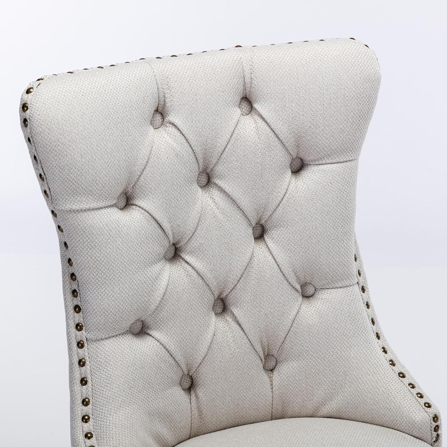 Ball & Cast Contemporary Upholstered Dining Chairs Set of 2, Button Tufted Kitchen Side-Chairs with Hang Ring & Nailhead Trims & Solid Wood Legs, 2-Piece Backrest Traditional Chair, Linen Beige