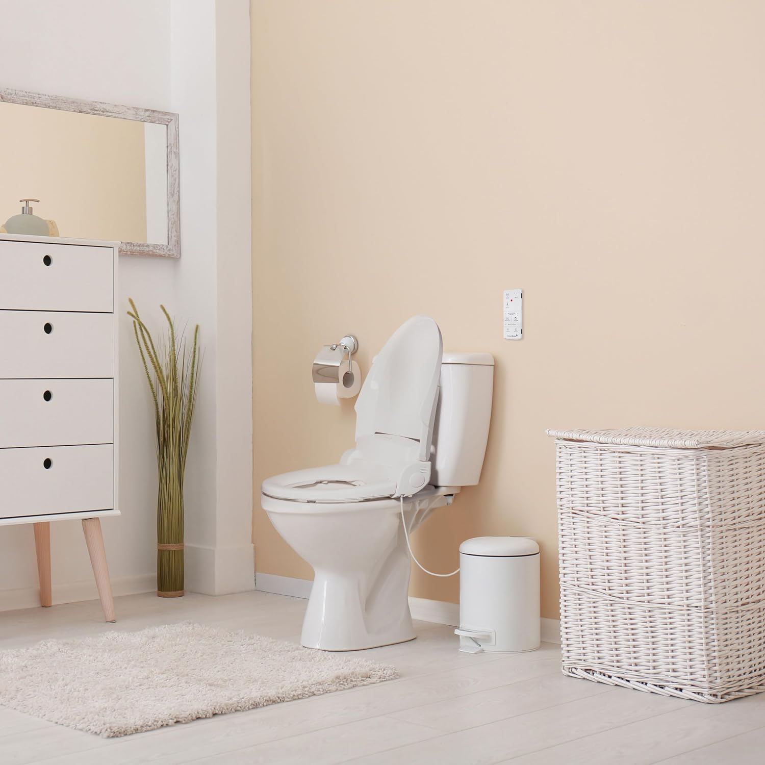 SmartBidet® SB-100R Electric Smart Bidet Seat for Elongated Toilets with Remote Control, Stainless Steel Nozzle with Removable Nozzle Cap, Slim