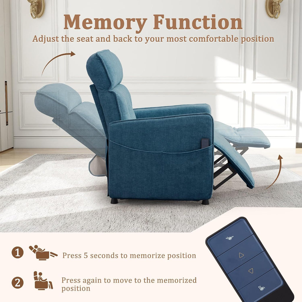 Korser Power Recliner Chair for Adults, Electric Recliner Chairs for Living Room, Comfy Recliners Cashmere Reclining Chair with One-Touch Adjustment & Side Pockets for Reading, Bedroom, Lounge, Blue