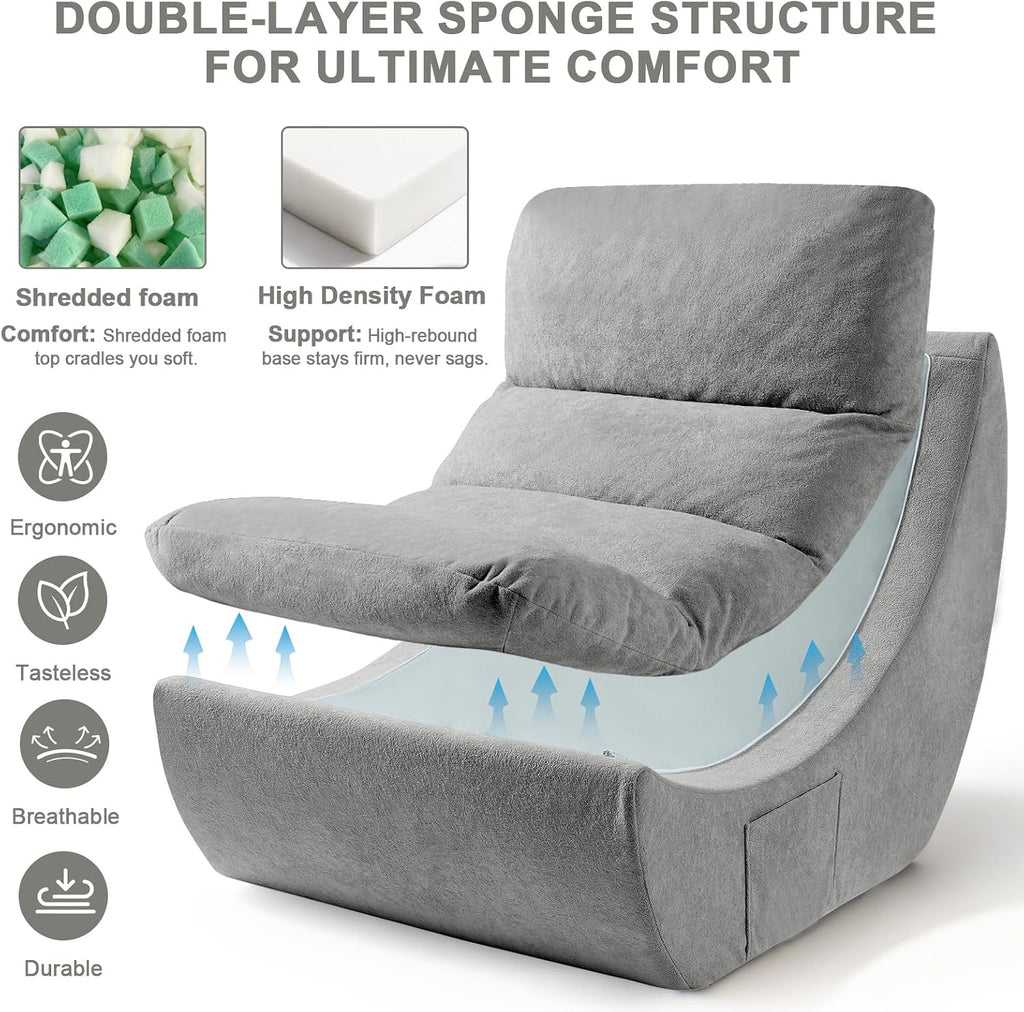 Set of 3 Giant Bean Bag Chairs for Adults, Boneless Lounge Chair, Togo Sofa, Fireside Chair, Anti Cat Scratch Fabric with Machine Washable, Single Sofa for Bedroom, Living Room, Reading Corner (Grey)