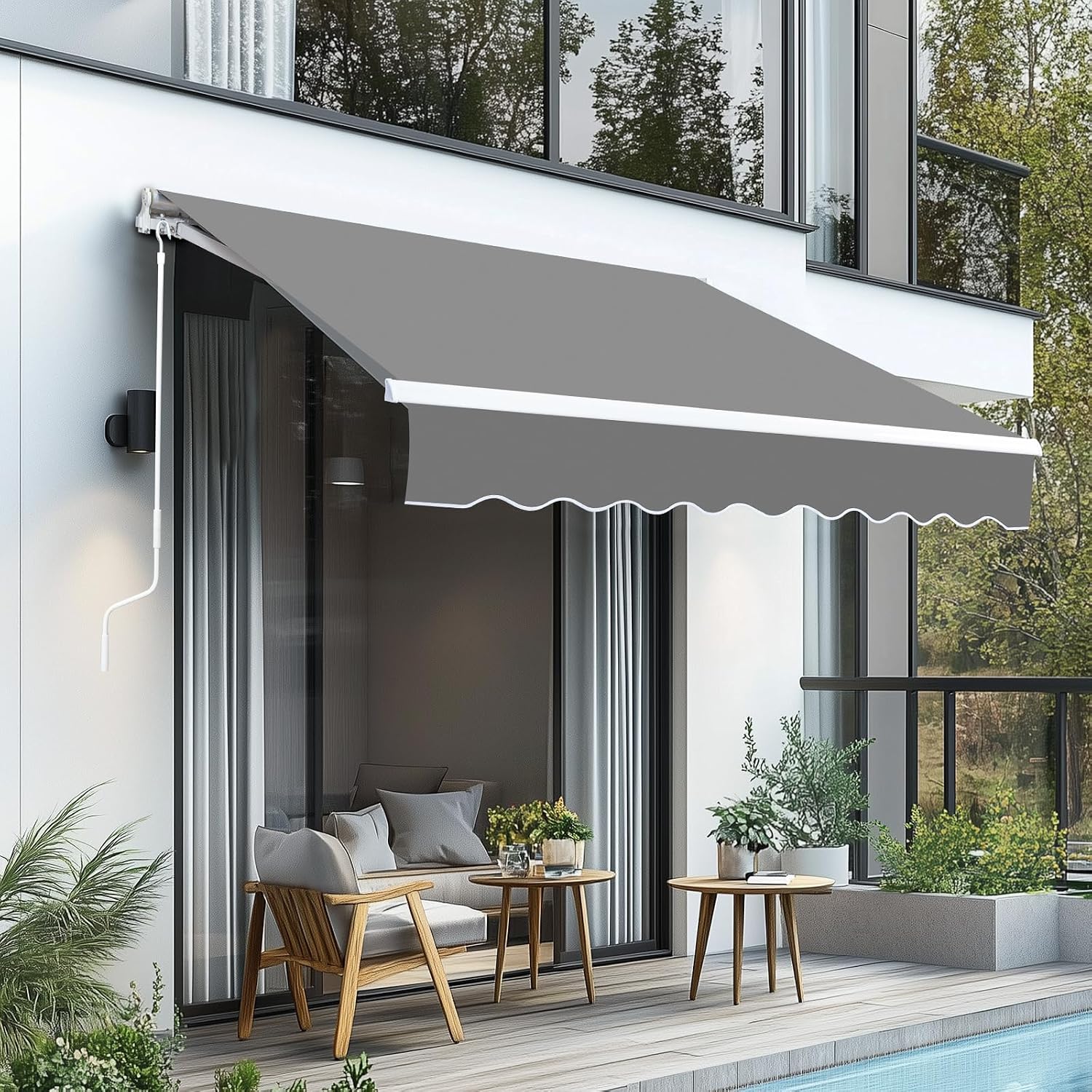 VINGLI 8' x 7' Retractable Awning for Patio Awning Door Awning with Manual Crank Handle, Aluminum Frame Door Canopy UV Resistant (Gray)