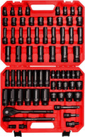 70-Piece 1/2' Drive Impact Socket Set, Cr-V Steel, Standard SAE & Metric Sockets with Ratchet Handle, Extension Bar, Adapters, and Storage Case