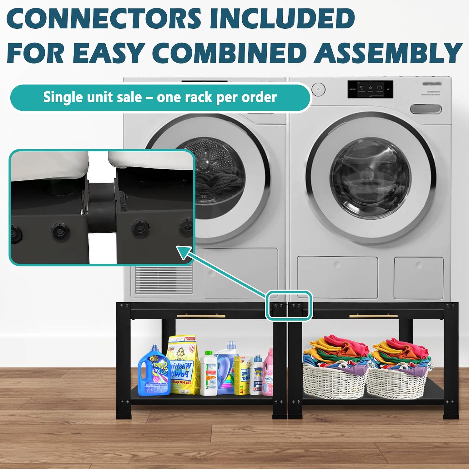 Royxen Washer and Dryer Pedestals with Drawer,29' W x 29' D x 19.5' H Metal Heavy Duty Laundry Pedestal, Universal Washing Machine Stand for Basket Shelf, 850lbs Capacity,Black