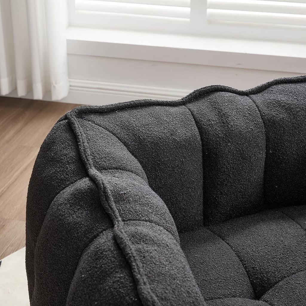 Giant Bean Bag Chair with Ottoman, Oversized Beanbag Chair for Adults, Comfy Floor Sofa Chair with Foam Filler, Pumpkin Lazy Lounger for Living Room, Game Room, Reading Corner, Chenille Black
