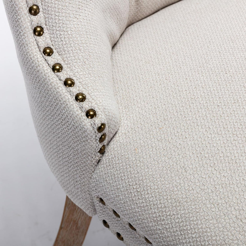 Ball & Cast Contemporary Upholstered Dining Chairs Set of 2, Button Tufted Kitchen Side-Chairs with Hang Ring & Nailhead Trims & Solid Wood Legs, 2-Piece Backrest Traditional Chair, Linen Beige