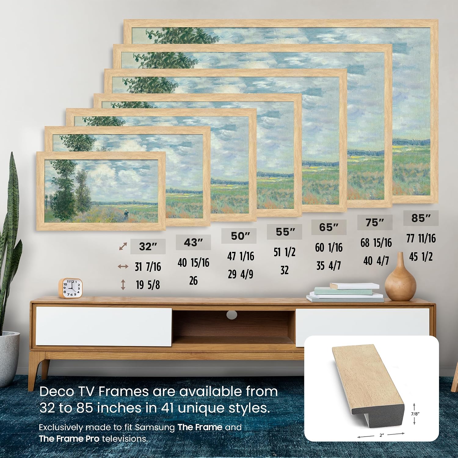Museum Maple 43' Slim Deco TV Frame - Compatible ONLY with Samsung The Frame TVs (Fits 2021-2026, LS03A, LS03B, LS03C, LS03D, LS03FA)