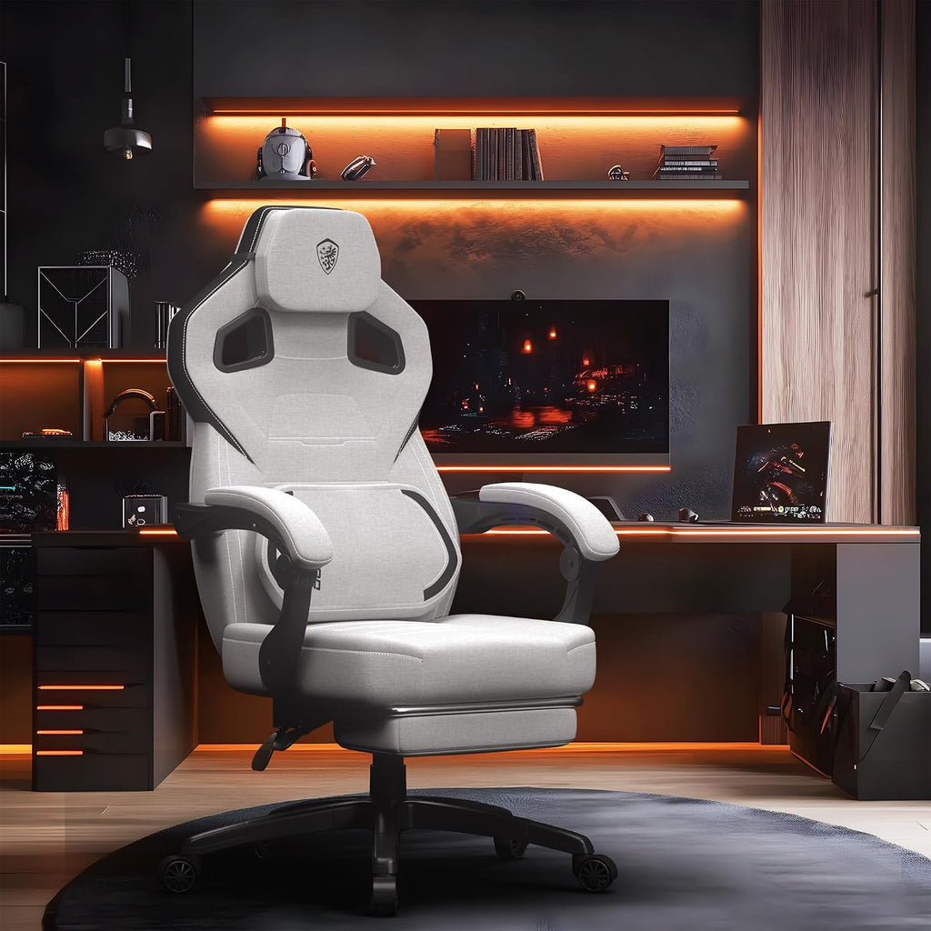 Dowinx Gaming Chair Big and Tall, Fabric Ergonomic Gaming Chairs with Footrest,Wide Back Gamer Chair for Heavy People, Grey