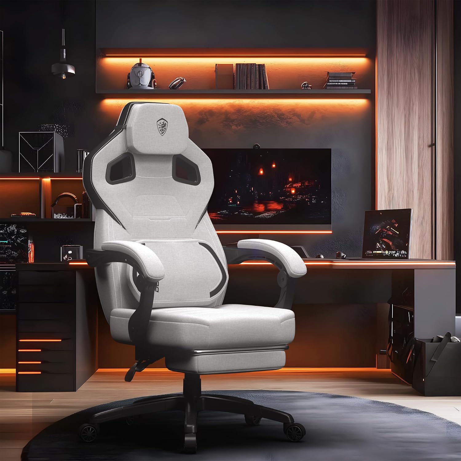 Dowinx Gaming Chair Big and Tall, Fabric Ergonomic Gaming Chairs with Footrest,Wide Back Gamer Chair for Heavy People, Grey