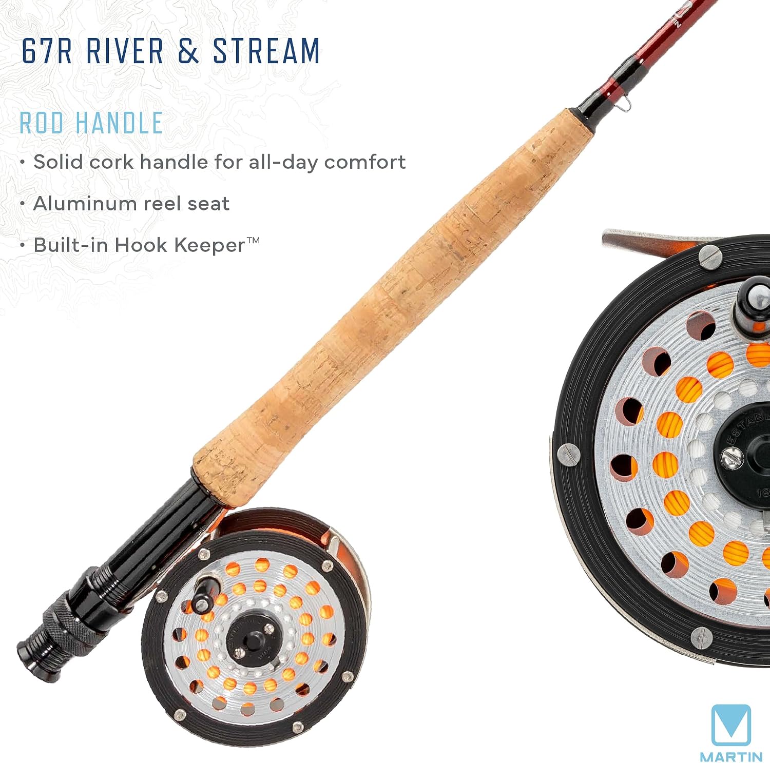 Martin 67R River|Stream Fly Fishing Rod and Reel Combo Kit, 4/6-Weight, 8-Foot 6-Inch, 4-Piece Rod, Moderate Action, Single Action Reel, 6-Weight Floating Line, Fly Assortment, Travel Case, Brown