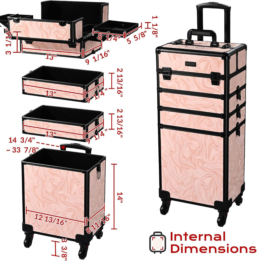 BYOOTIQUE 4in1 Rolling Makeup Case with 4 Pull-Out Trays, Easy Access Cosmetic Organizer with Wheels for Makeup Artist,Lockable Latches for Secure Storage,CoyoteButtes Dusk