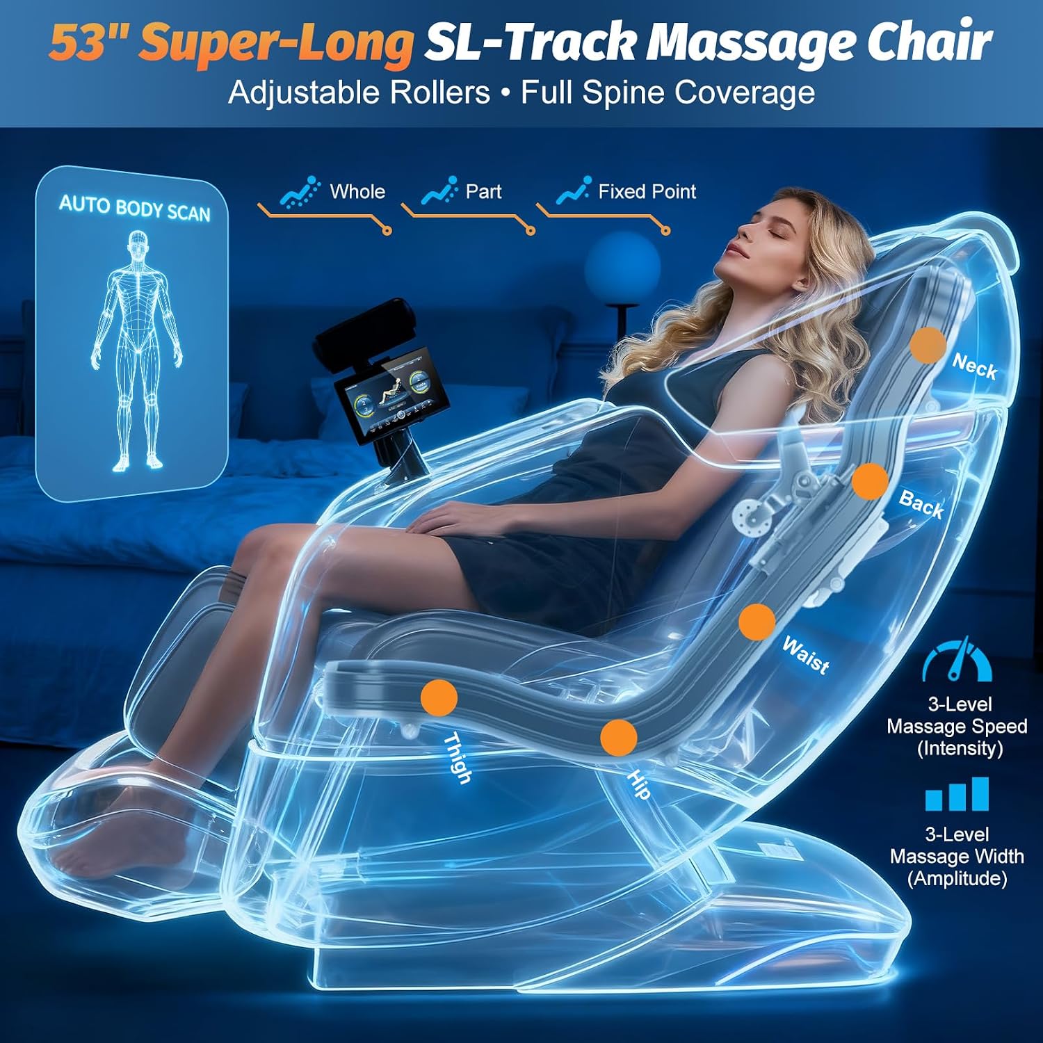 Massage Chair Full Body, 2026 Zero Gravity SL-Track Shiatsu Massage Chairs Recliner with AI Voice, LED Backlight Remote Control, Waist & Calf Heating Phone Controller and Holder G6 White Grey