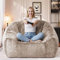 Bean Bag Chairs for Adults, Giant Beanbag Sofa Comfy Reading Chair, Oversized Bean Bag Chairs for Living Room Bedroom, Soft Faux Fur Fabric, 3.2FT, Khaki, Plush