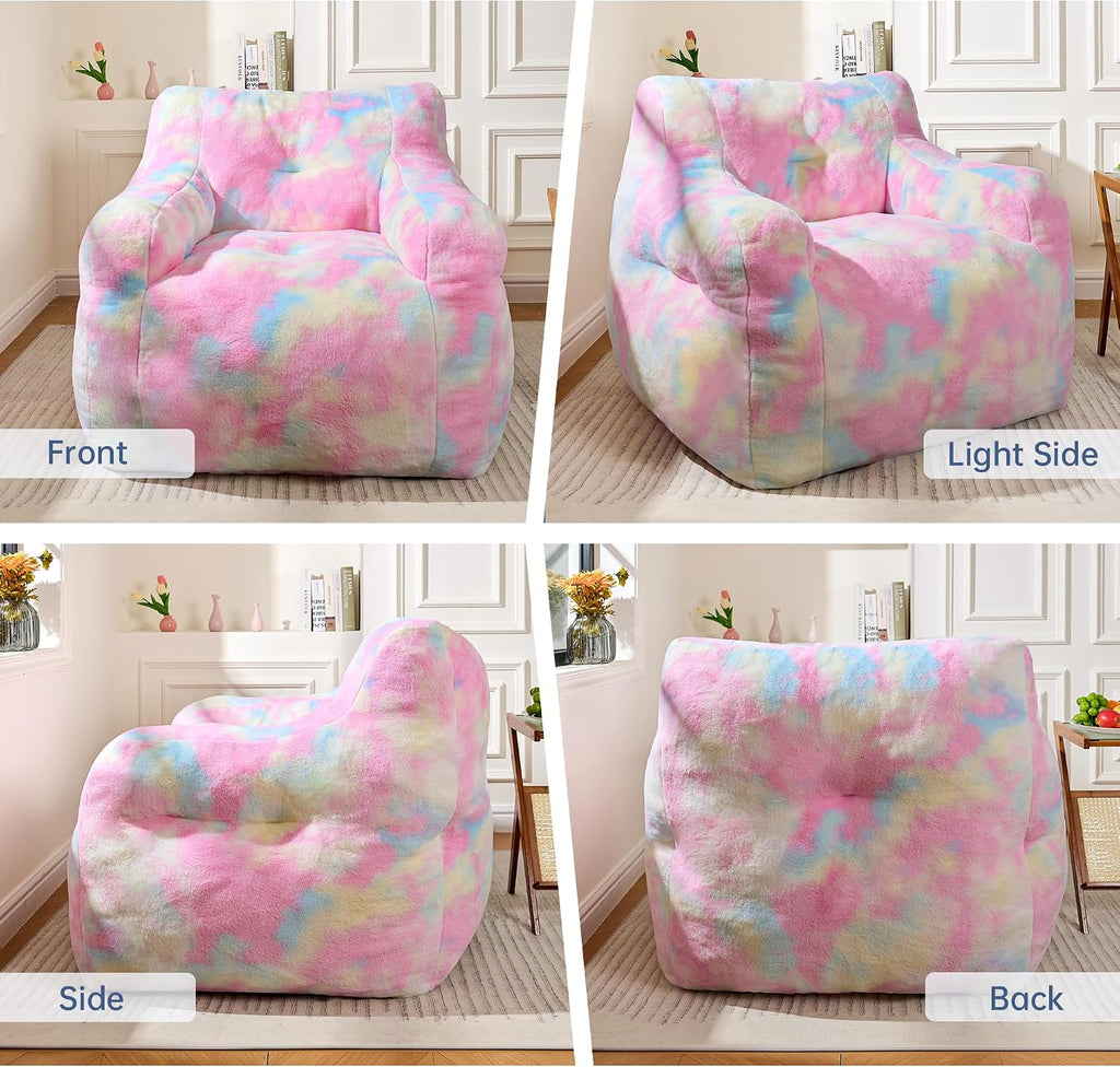 Cvortll Large Bean Bag Chairs for Adults & Teens & Kids, 3FT Memory Foam Bean Bags with Filler, Ultra Soft Faux Fur - Fluffy Bean Bag Chair for Living Room Bedroom College Dorm (Colorful Rainbow)
