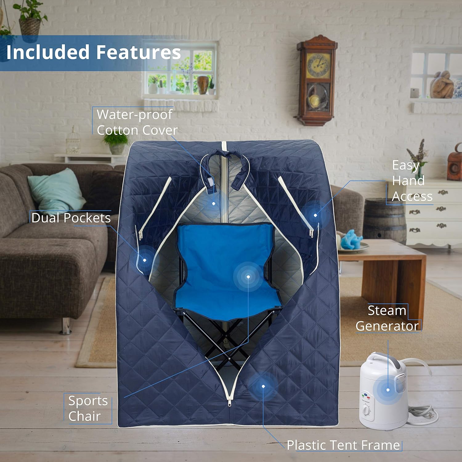 Durasage Oversized Portable Personal Steam Sauna Spa with 800W Steam Generator (Satin Blue)