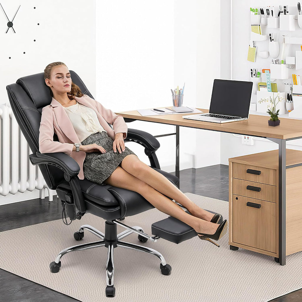 HOMREST 4-Point Massage Executive Office Chair with Footrest,Heated Reclining Chair with Lumbar Back Support,Ergonomic Desk Chair with Armrest, Computer Desk Chair for Home Office(Black)