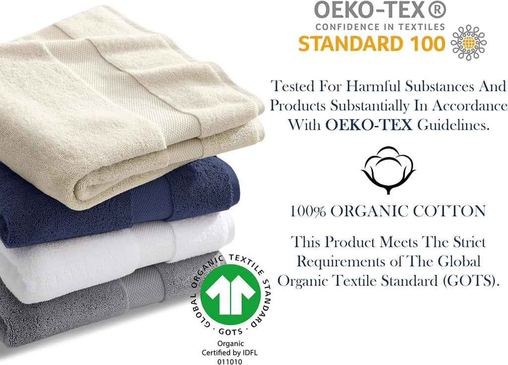 Organic Cotton Luxuriously Plush Bath Sheet Pack of 4 | GOTS & OEKO-TEX Certified | Premium Hotel Quality Towels | Feather Touch Technology|650 GSM Long Staple|Soft, Quick Dry & Ultra-Absorbent