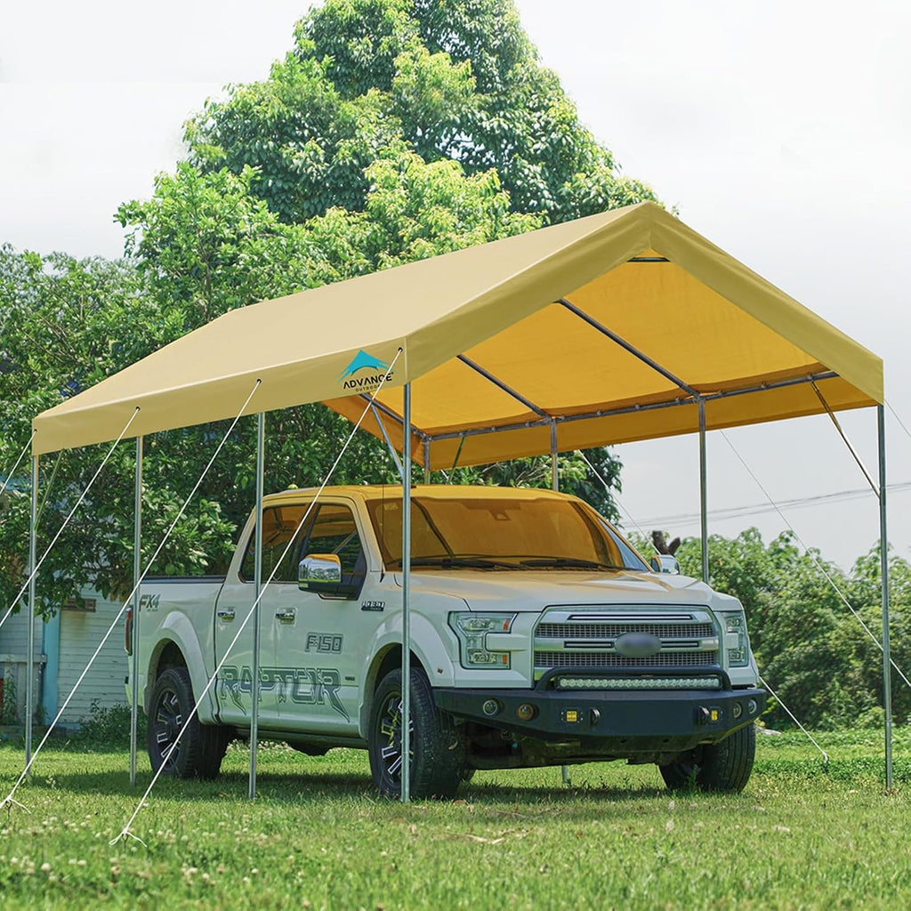 ADVANCE OUTDOOR 12x20 ft Canopy Garage Heavy Duty Carport Car Boat Shelter Party Tent, Adjustable Peak Height from 9.5ft to 11ft, Beige