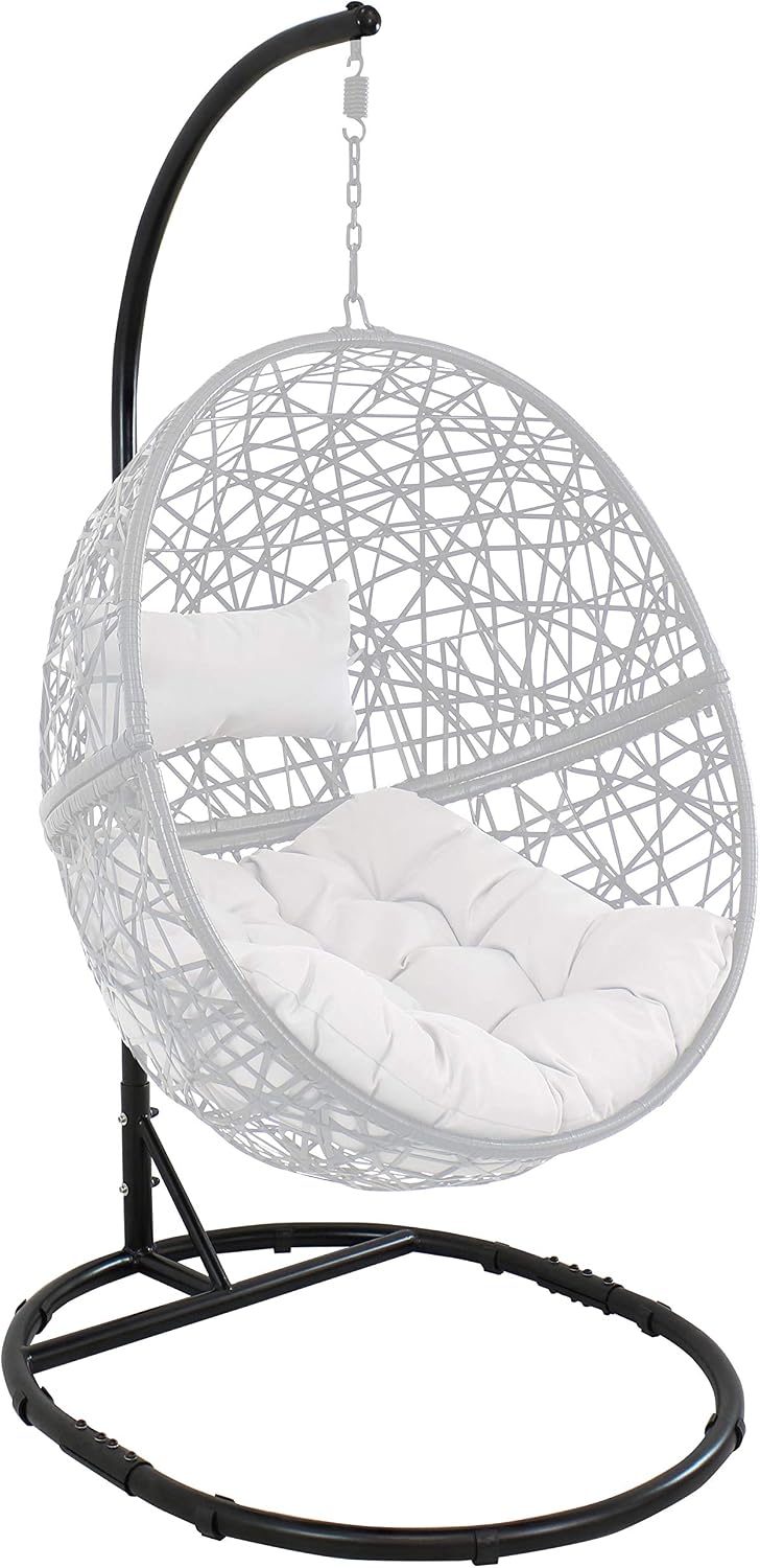 Sunnydaze Steel Egg Chair Stand with Extra-Wide Round Base - Black Powder-Coated Finish - Hardware Included -76 Inches Tall
