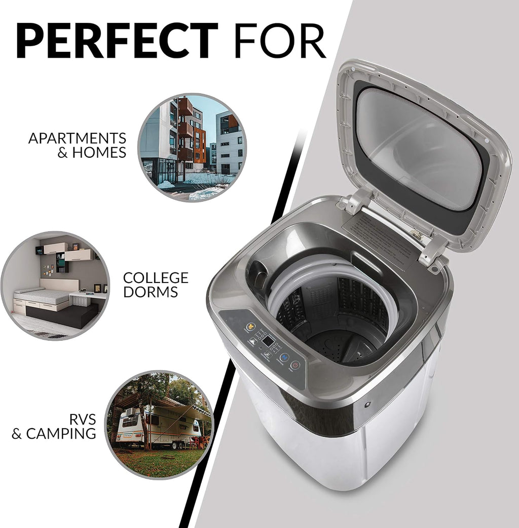 Farberware Professional FCW10BSCWHA 1.0 Cu. Ft. Portable Clothes Washer with 7-lb Load Capacity, Silver & Chrome