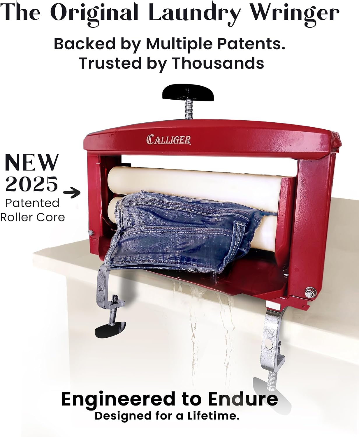 Northwood Calliger Clothes Wringer – Manual Laundry Wringer for Better Moisture Removal Than Portable Washers or Dryers – Heavy‑Duty Off‑Grid Washing Machine Alternative - Red