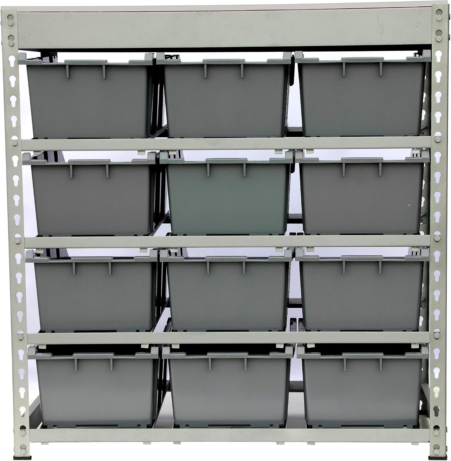 King's Rack Bin Rack Boltless Steel Storage System Organizer w/ 12 Plastic Bins in 4 tiers