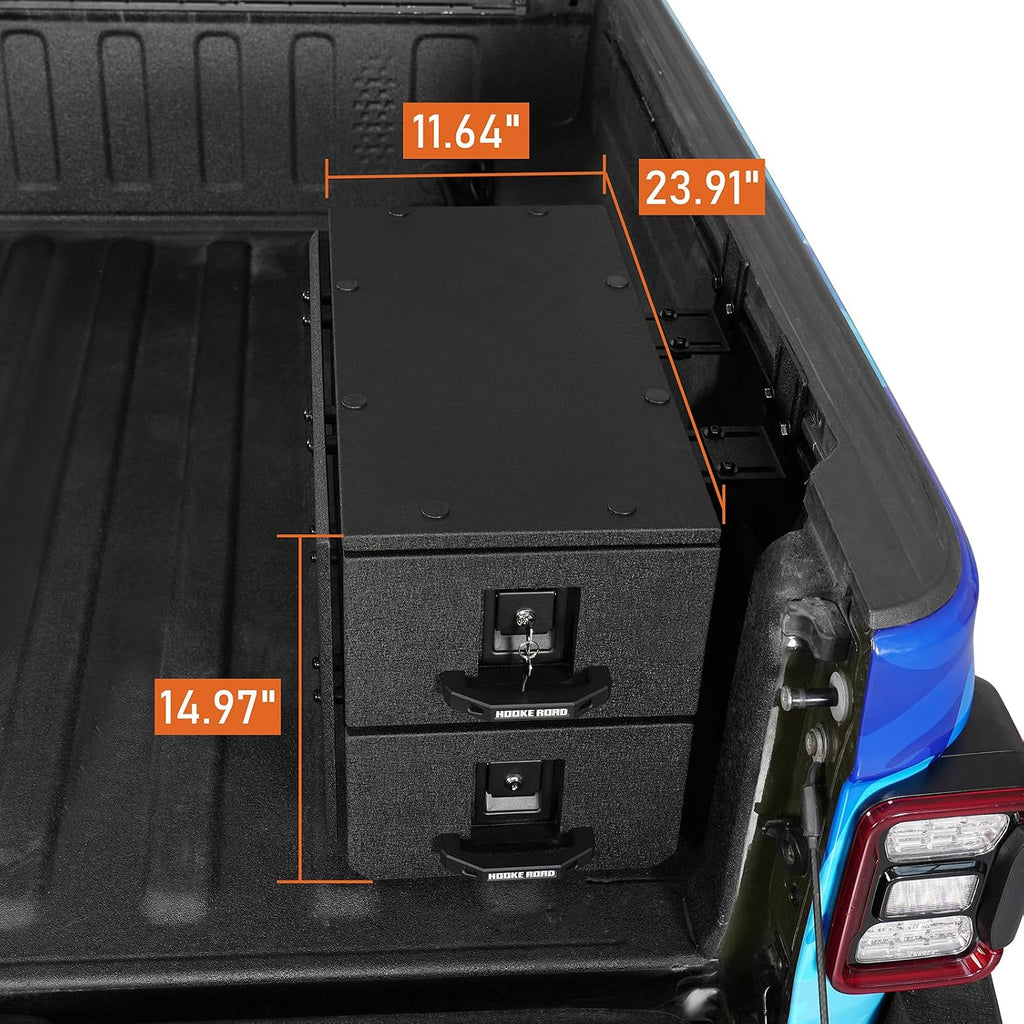 Hooke Road Truck Bed Drawer System Tool Box for Toyota Tacoma, Jeep Gladiator JT, Chevy Colorado & GMC Canyon, Vehicle Bed Side Storage Toolbox with MOLLE Panel