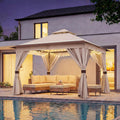 LAUSAINT HOME 10'x10' Outdoor Gazebo with 50FT String Lights, Metal Heavy Duty Patio Canopy Tent with Double Roofs, Mosquito Nettings and Privacy Screens for Backyard, Garden, Lawn, Classic Khaki