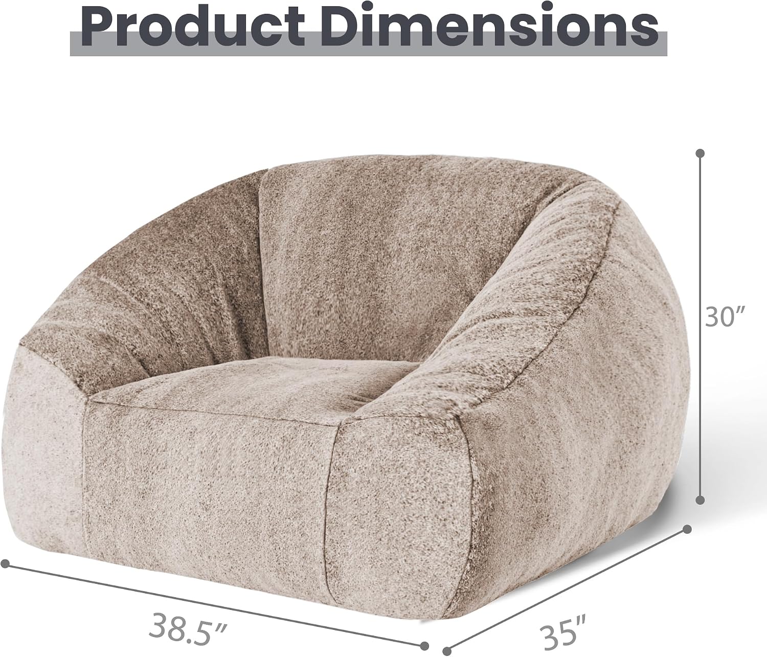 Bean Bag Chairs for Adults, Giant Beanbag Sofa Comfy Reading Chair, Oversized Bean Bag Chairs for Living Room Bedroom, Soft Faux Fur Fabric, 3.2FT, Khaki, Plush