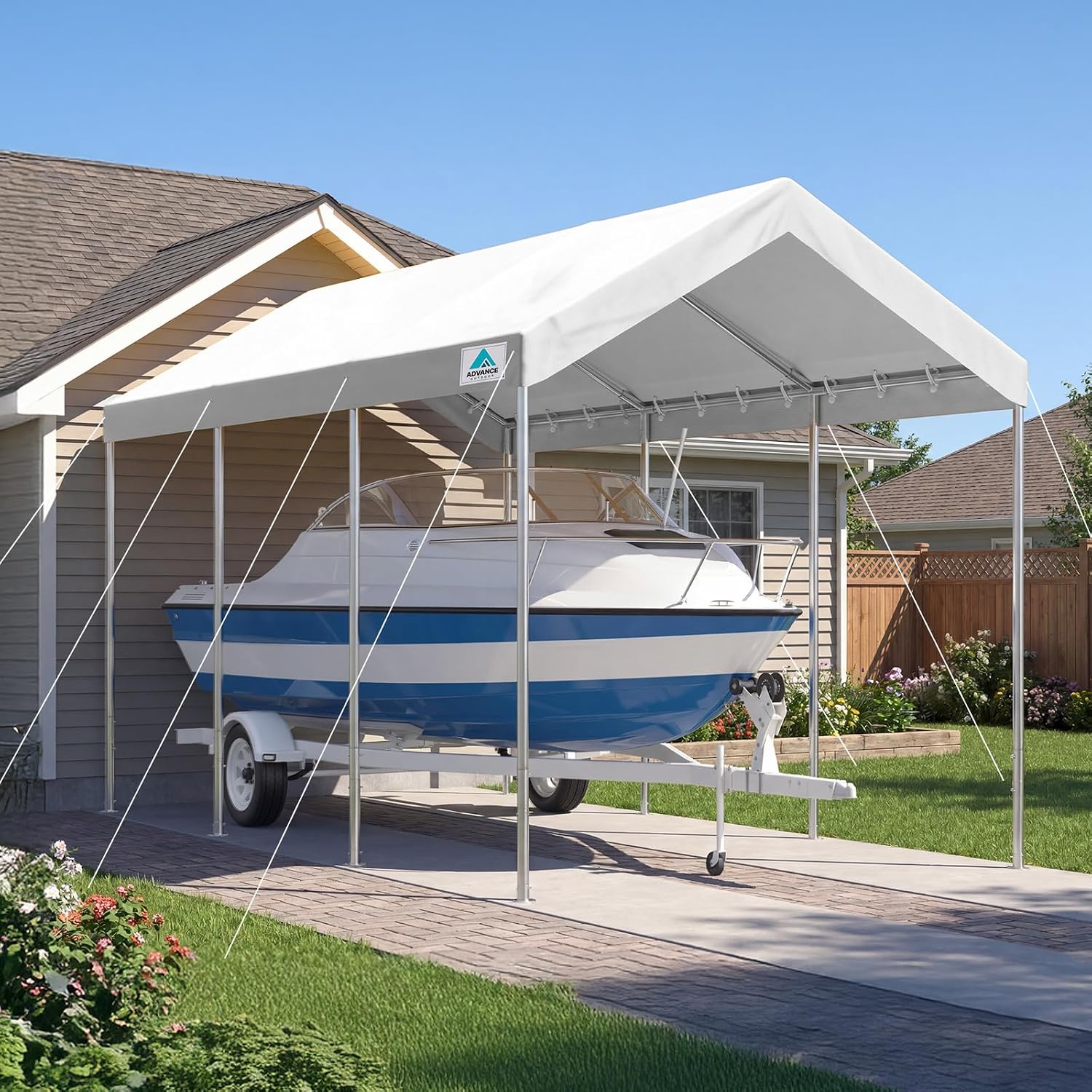 ADVANCE OUTDOOR 10x20 ft Heavy Duty Carport Potable Car Canopy Garage Party Tent Boat Shelter, Adjustable Height from 9.5 ft to 11 ft, White