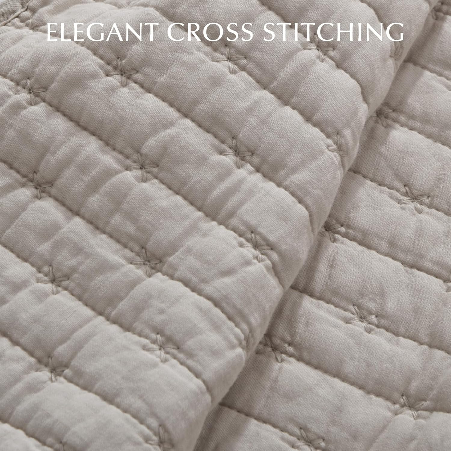 EVERGRACE Cross Stitch Pre-Washed Cotton Quilt Bedding Set King Size, Oversized 3 Pieces Lightweight Bedspread Coverlet for All Season, with 2 Matching Shams, Taupe,108'x96'