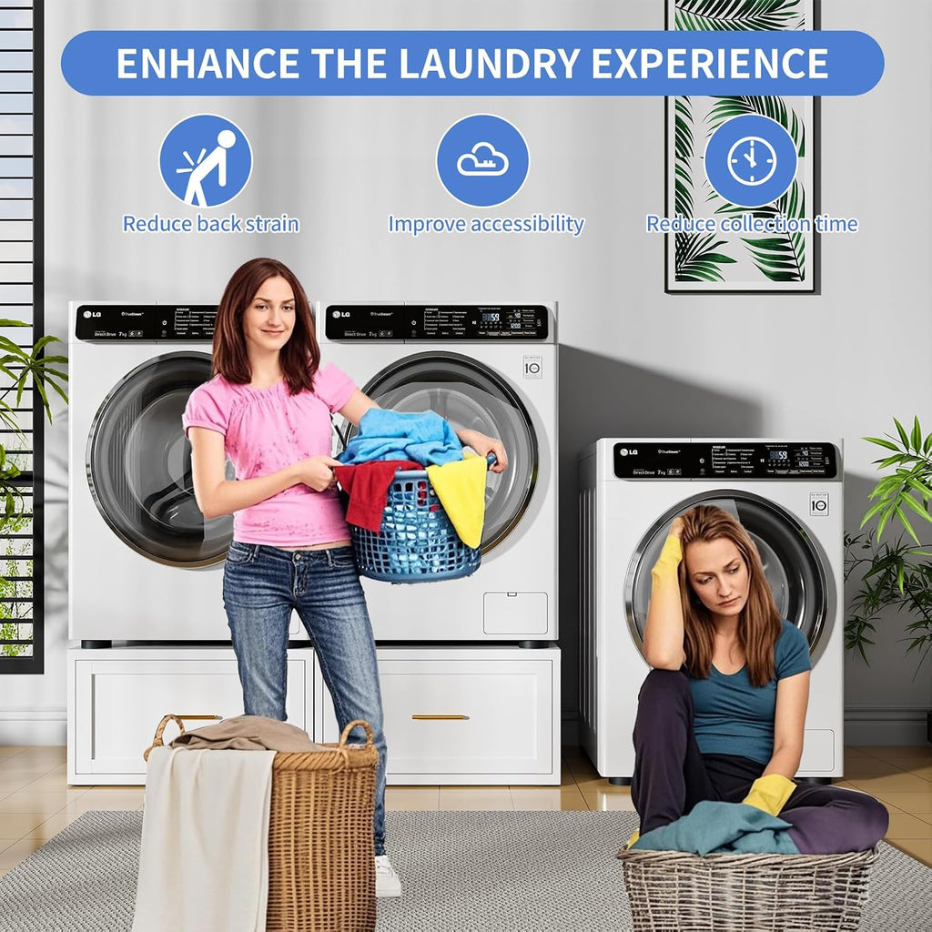 2 Pack Metal Washer and Dryer Pedestals, 28' W Heavy Duty Washer Dryer Pedestal, 16' H Washer Pedestal with Drawer, 440LBS Universal Laundry Pedestal for Washer and Dryer (2 pack-White)