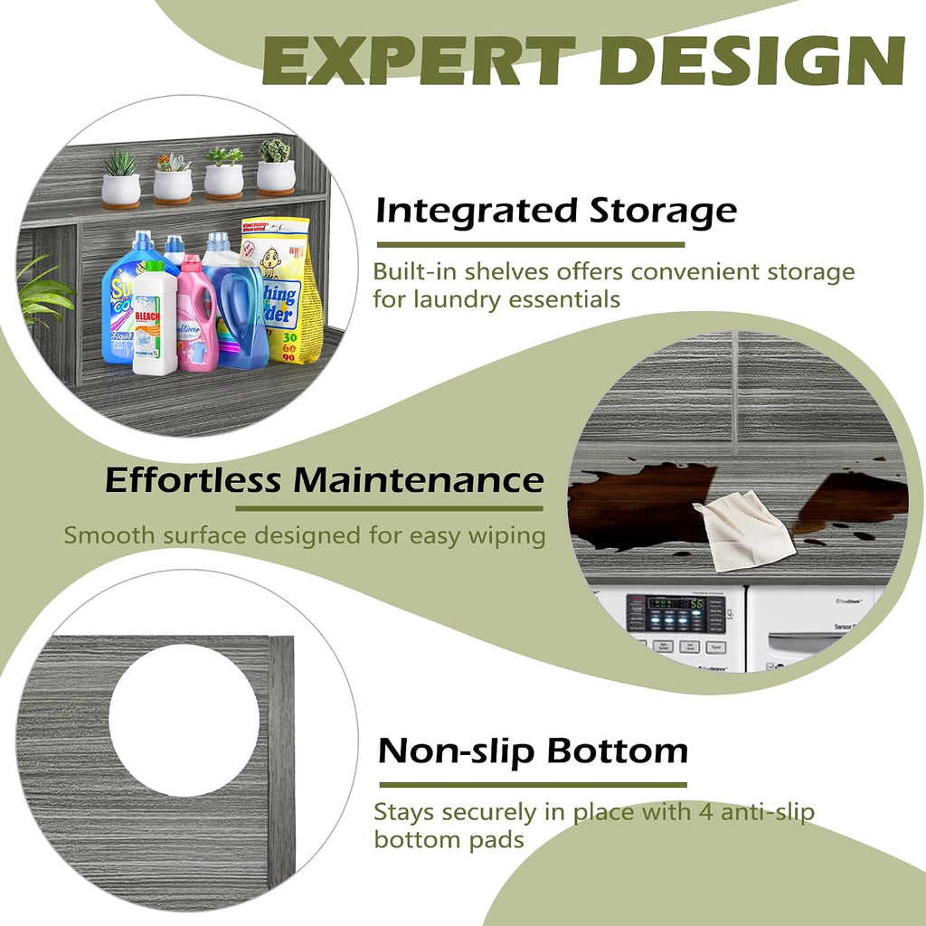 Royxen Laundry Countertop with 20' Shelf Universal Fit, Washer and Dryer Countertop with Storage Space, Eucalyptus