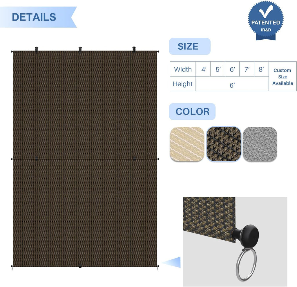 E&K Sunrise 4'W x 7.5'H Outdoor Roller Shades Patio Cordless Roll Up Blinds Foldable Sun Shade UV Block Exterior Sun Screen for Outside Porch Backyard Deck Pergola (Brown)