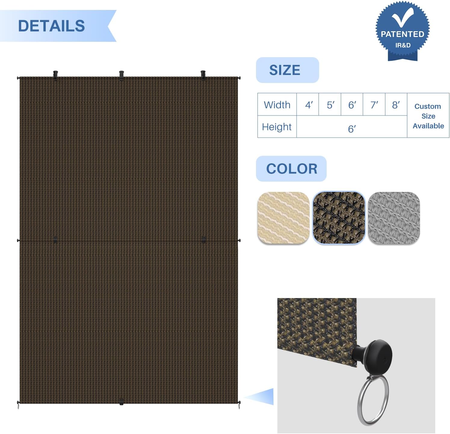 E&K Sunrise 4'W x 7.5'H Outdoor Roller Shades Patio Cordless Roll Up Blinds Foldable Sun Shade UV Block Exterior Sun Screen for Outside Porch Backyard Deck Pergola (Brown)