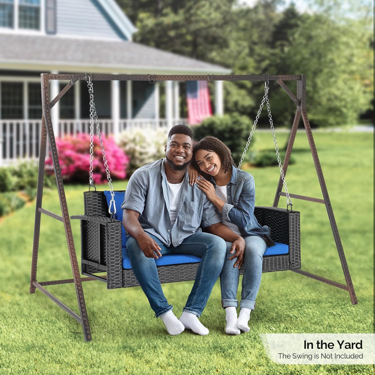 VINGLI Upgraded 7 FT Rattan Porch Swing Frame, Heavy Duty 1200 LBS Weight Capacity Swing Stand for Outdoors, Brown