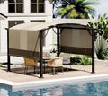 HAPPATIO 10' x10' Outdoor Retractable Pergola, Aluminum Pergola with Canopy Fixed in Various Positions, Arched Roof with Sun Shade Canopy, Metal Frame for Backyards, Gardens, Patios (Brown)