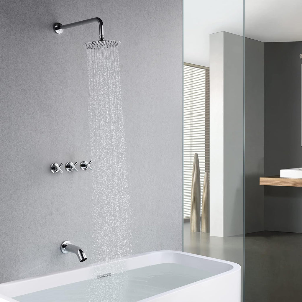 SUMERAIN 3 Handle Shower Faucet Set with Tub Spout and 8' Rain Shower Head, Tub and Shower Trim Kit with Rough-in Valve Chrome