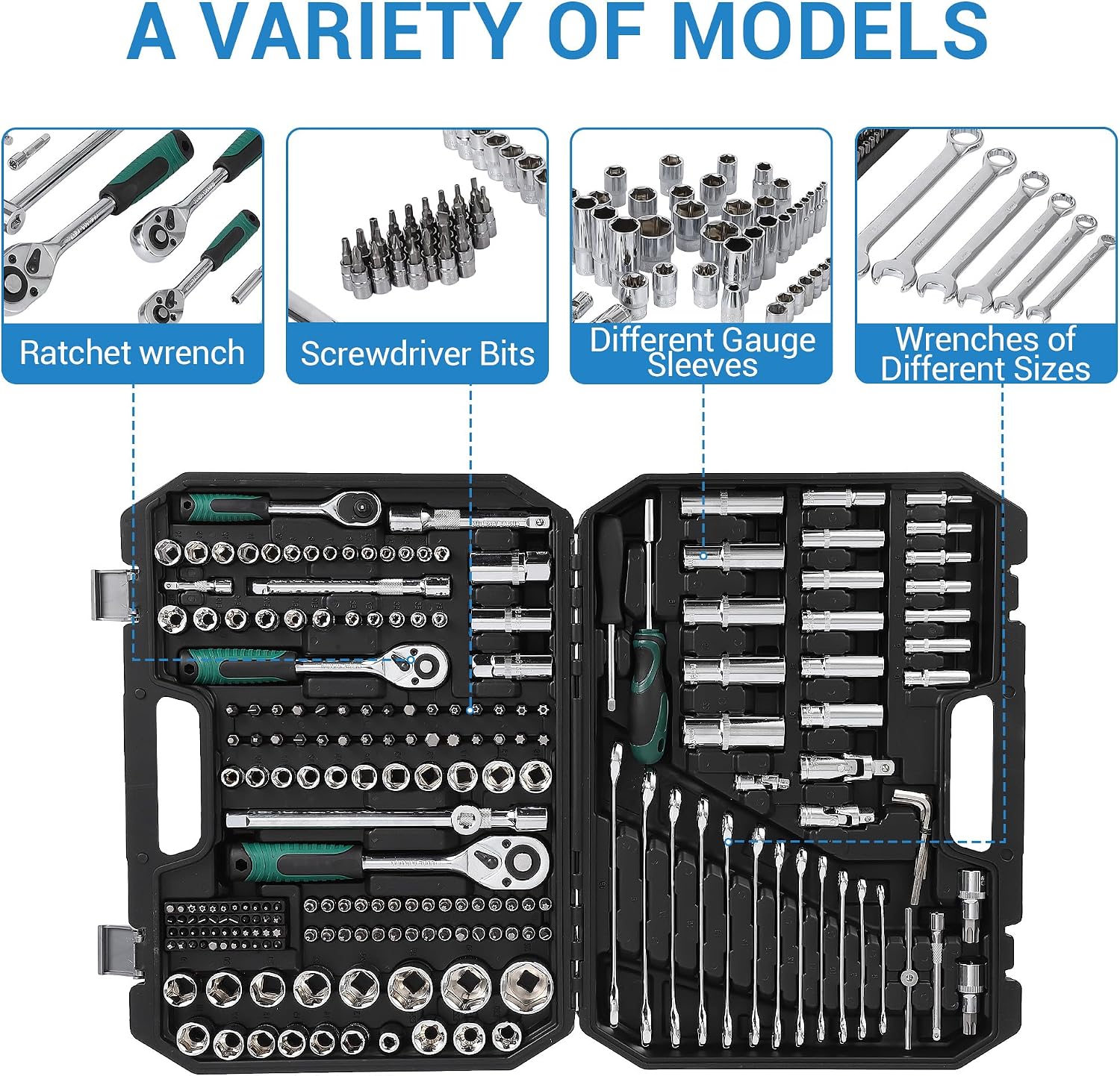 216-Piece Mechanics Tool, Juego De Herramientas, Set Socket Wrench Kit, with 72-Tooth Ratchet, Metric Sockets & Extensions, Automotive Repair Tool Kit for Car Home Garage Maintenance