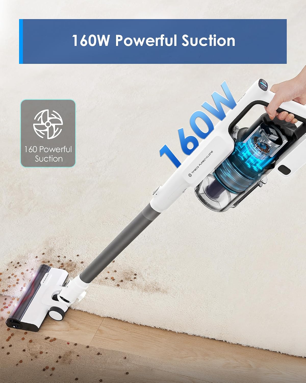 Tineco Floor ONE Stretch S6 Cordless Wet Dry Vacuum Cleaner & 30S Cordless Stick Vacuum Cleaner, 160W Suction, 60Min Runtime, 1L Larger Dustbin, ZeroTangle Brush, PureCyclone Tech, LED Headlight, Whit