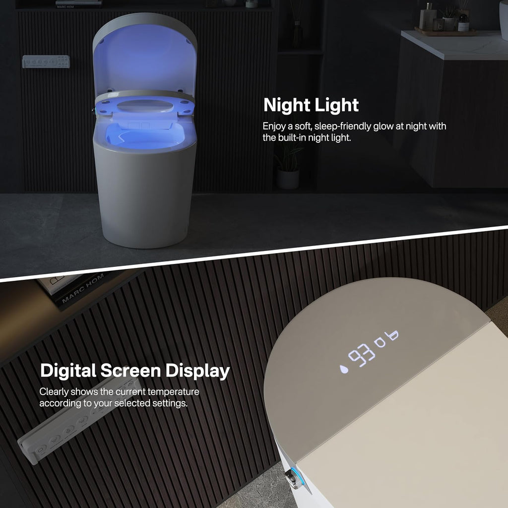 Smart Toilet, Eridanus One Piece Bidet Toilet for Bathroom, Toilet with Heated Bidet Seat, Adjustable Warm Water Wash & Dryer, Foot Sensor Flush, Tankless Toilet with LED Display, White & Gray