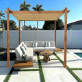 PURPLE LEAF 10' x 10' Outdoor Retractable Pergola with Sun Shade Canopy Patio Metal Shelter for Garden Porch Beach Pavilion Natural Wood Grain Frame Gazebo Modern Yard Grill Pergola Khaki