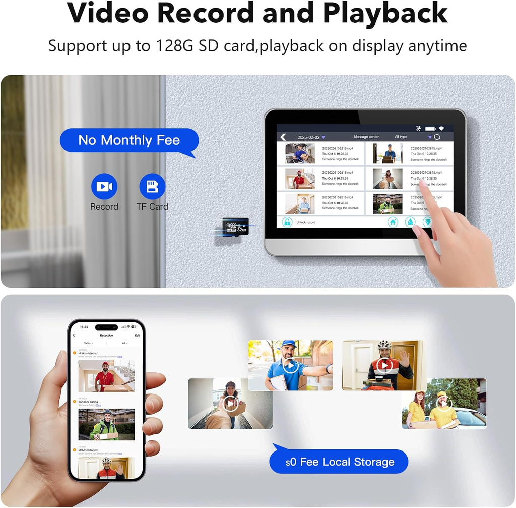 Wireless Doorbell Camera with 7' Touchscreen Monitor, 1080P Video Door Phone Intercom System WiFi, PIR Motion Detection, Local Storage, No Monthly Fee, 2-Way Audio, Night Vision, Tuya App Control