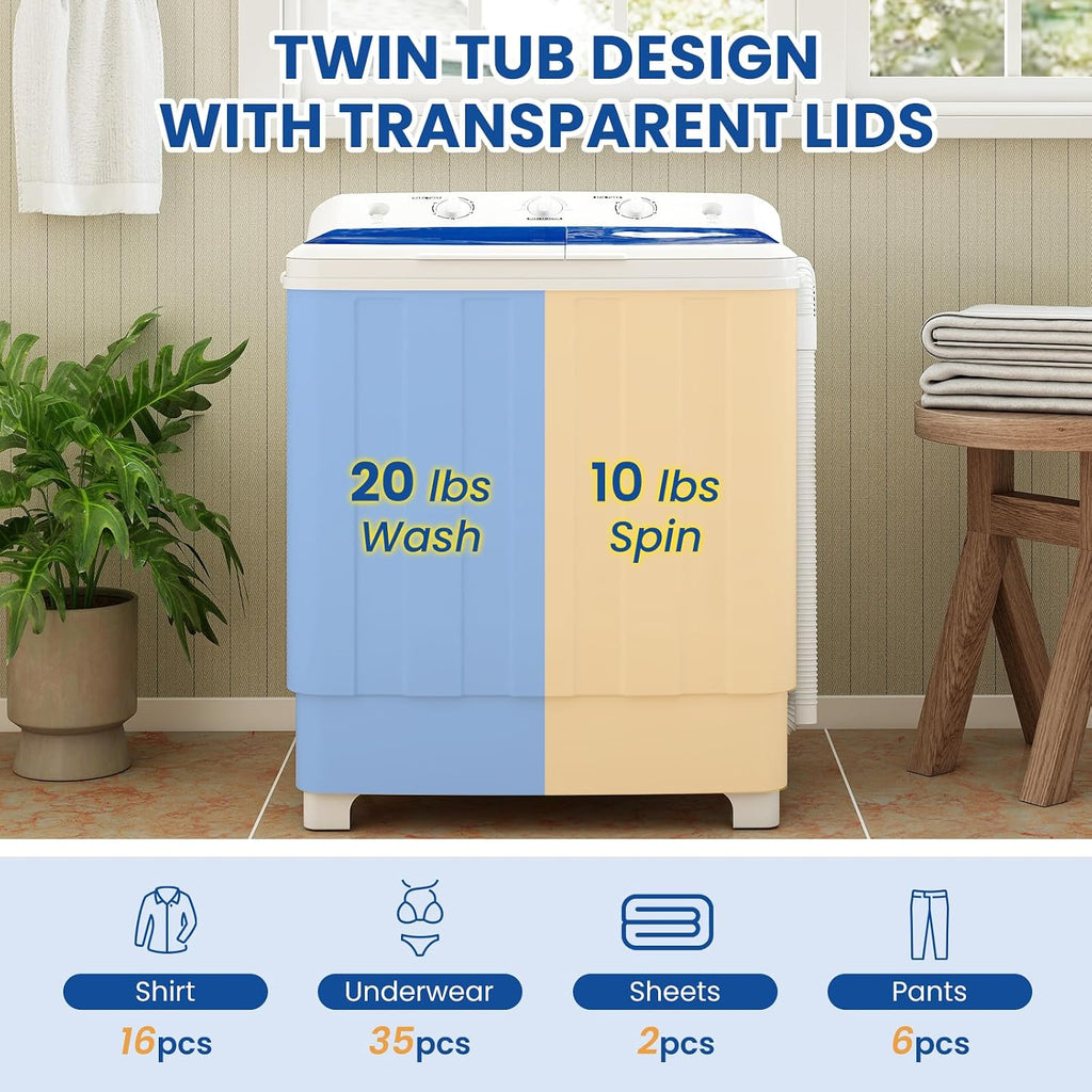 30Lbs Portable Washing Machine, 20Lbs Washer and 10Lbs Spin Dryer Combo for Apartments, Dorms, RVs