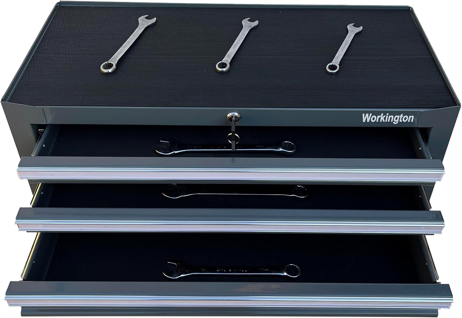 Workington Industrial 3 Drawers Portable Metal Intermediate Box, 26' Middle Tool Chest Cabinet with Ball Bearing Drawer Slides, Steel Tool Storage Box Organizer 4009 Gray