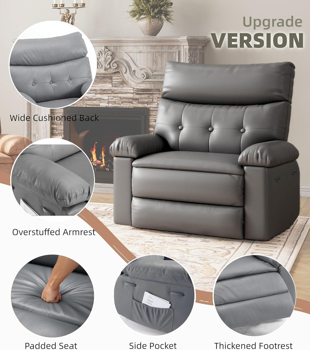 Garvee Oversized Wide Recliner Chair - Heat and Massage, PU Leather Extra Wide Manual Recliner for Adults, Large Lazy Chair with 1.5X Sponge Comfort Arm and Back for Living Room, Bedroom