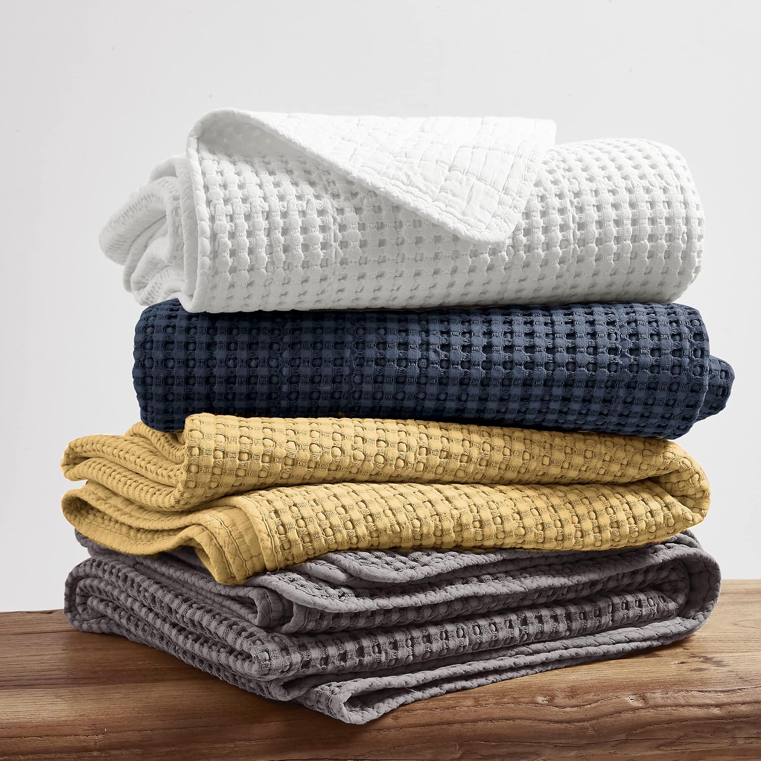 Levtex Home Mills Waffle Full/Queen Quilt Set (88x92in) with 2 Pillow Shams (26x20in) - Ochre - Cotton Waffle Full/Queen Size Quilt Bedding Set - Lightweight, Soft, Pre-Washed